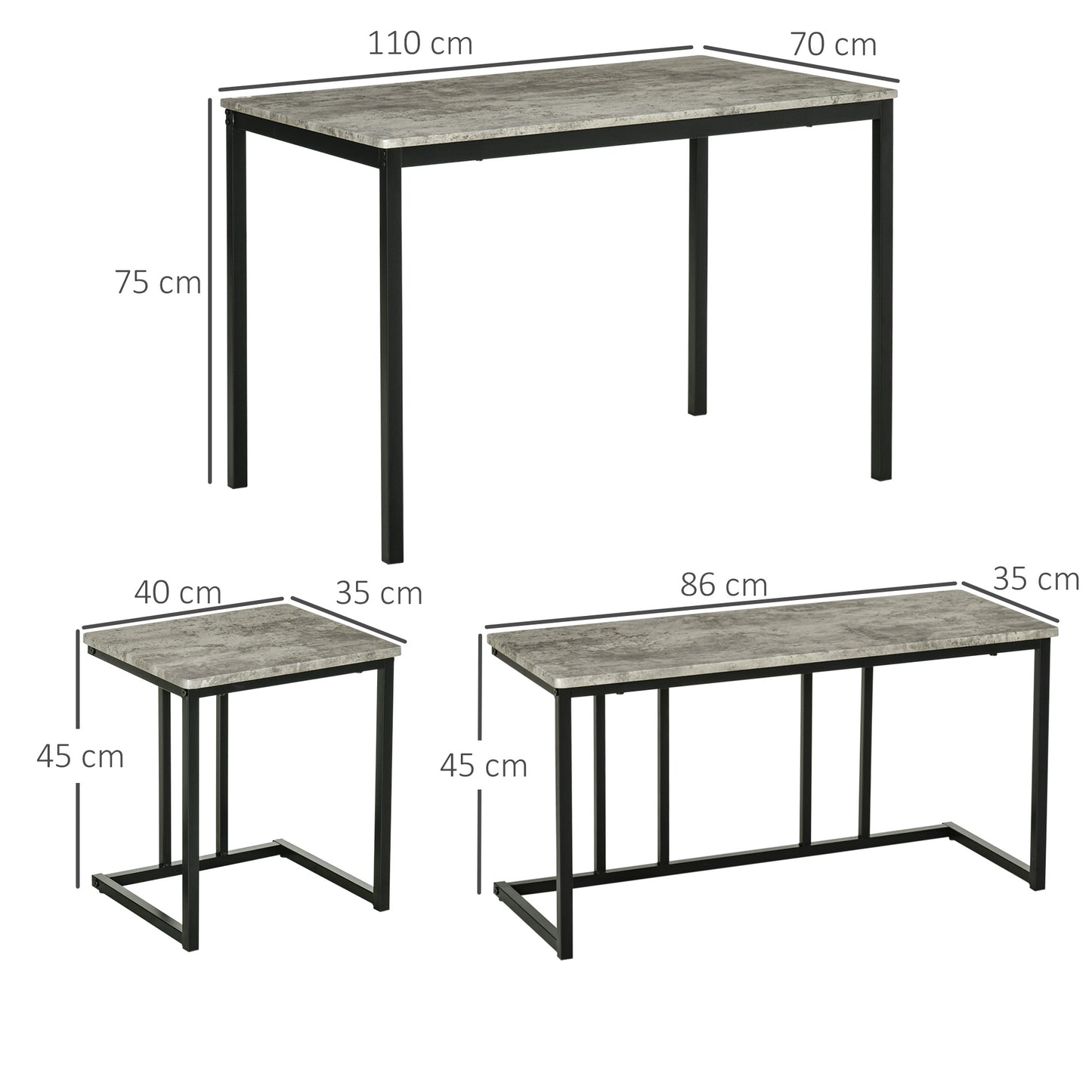 Suroso Metal And Wood Grey Concrete Effect Dining Table And Bench Set For 4