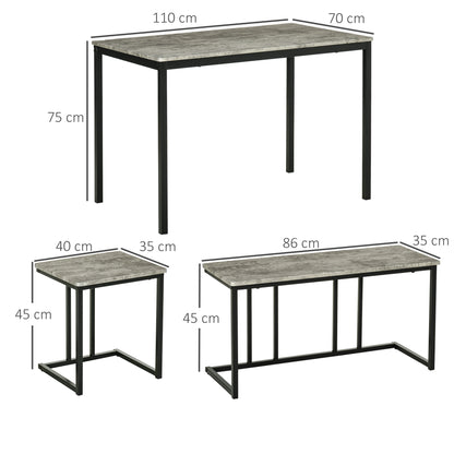 Suroso Metal And Wood Grey Concrete Effect Dining Table And Bench Set For 4