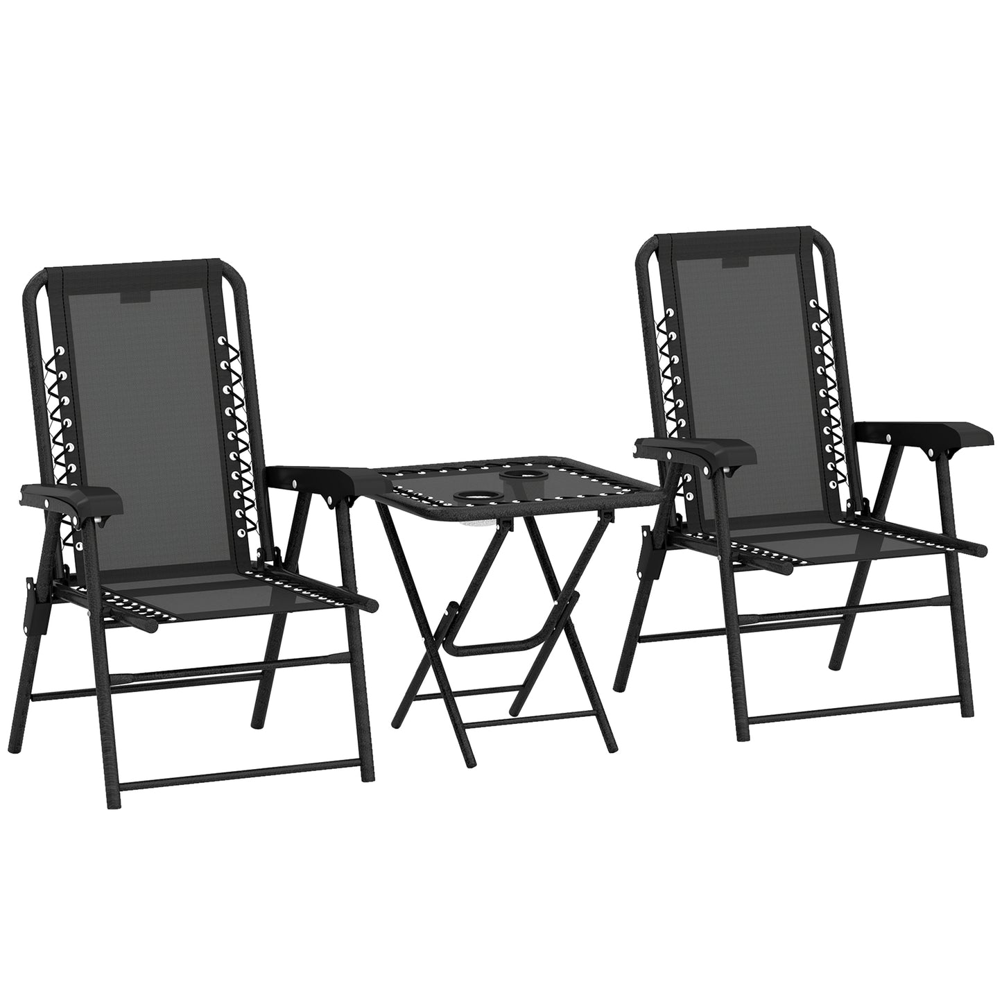 Lacotte Metal Black 3 Piece Garden Mesh Bistro Set Garden Outdoor Table And Chair