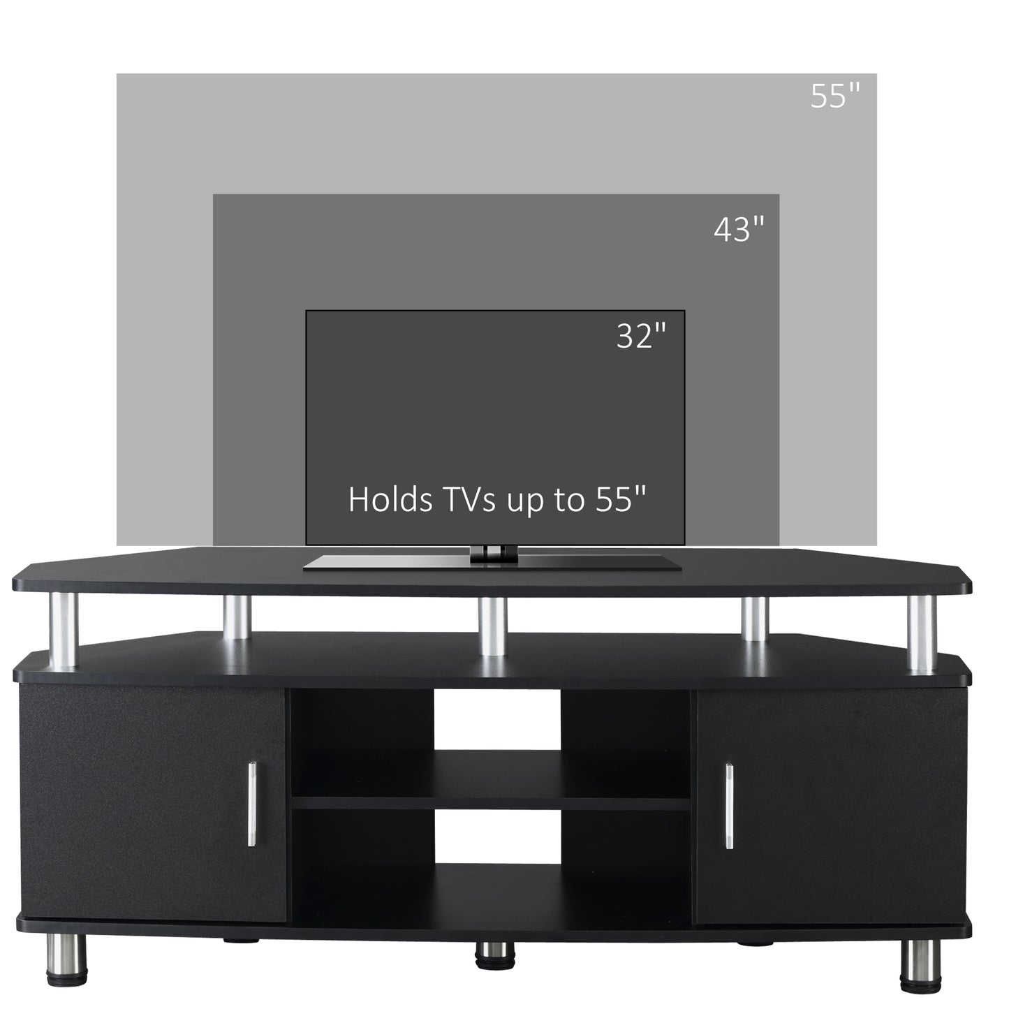 Zisaba Mika 120cm Wooden Black TV Storage Unit For Screens Up To 55 Inches 2 Doors and Shelves