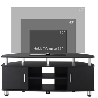 Zisaba Mika 120cm Wooden Black TV Storage Unit For Screens Up To 55 Inches 2 Doors and Shelves