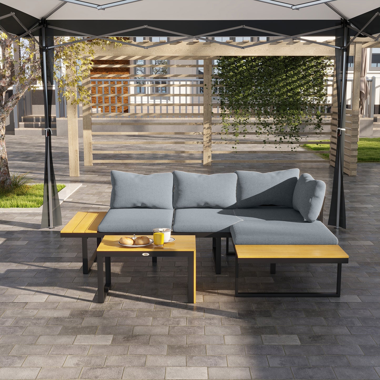 Liri 3 4 Seater Patio Furniture Set Outdoor Garden Sofa Conversation Set with Coffee Table and Side Tables