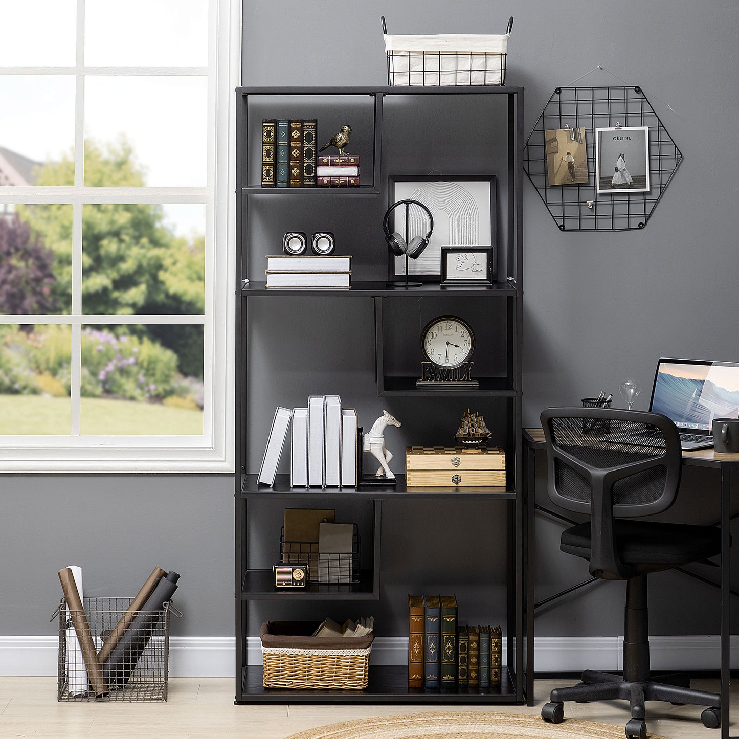 Eldora Metal Black 7 Tier Industrial Display Bookcase