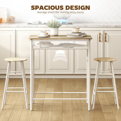 Fira Rodo Metal And Wooden White And Oak Breakfast Bar Table And Stool Set With Storage