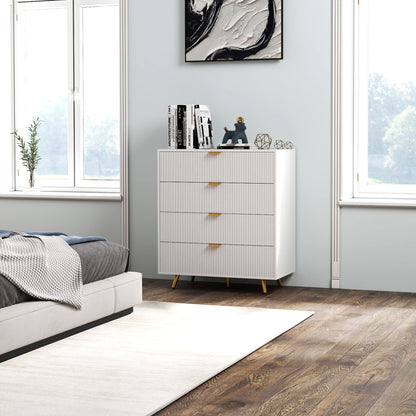 Refa Wooden White Elegant 4 Drawer Bedside Storage Table