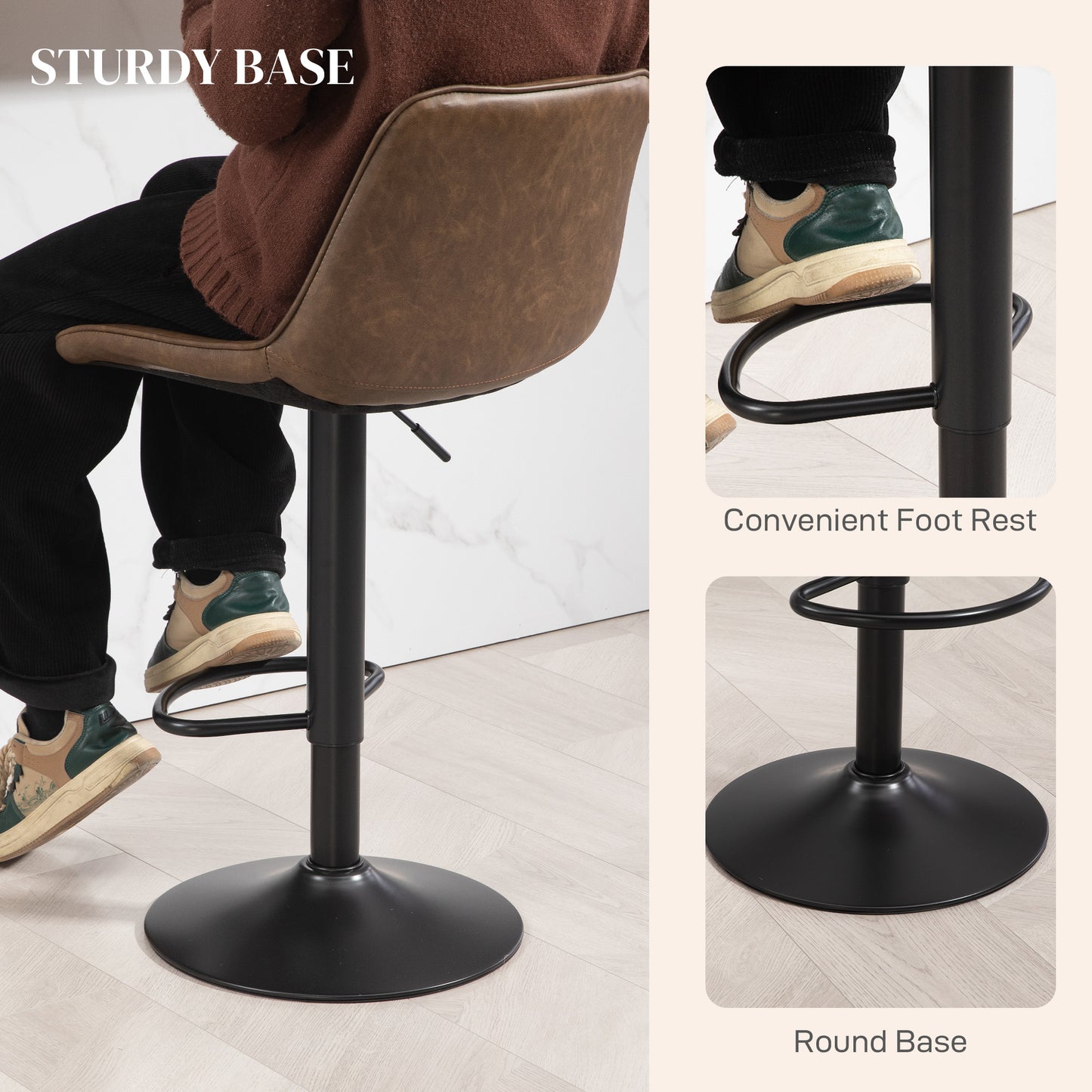 Tadilu Faux Leather Brown Adjustable Retro Bar Stools Set Of 2 With Swivel Seats