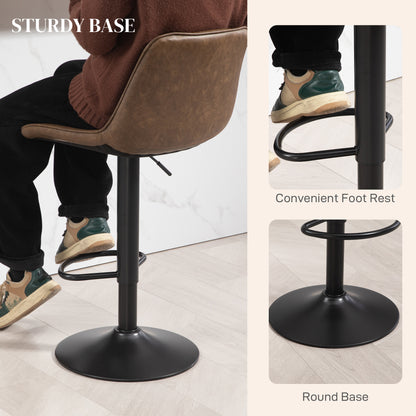 Tadilu Faux Leather Brown Adjustable Retro Bar Stools Set Of 2 With Swivel Seats