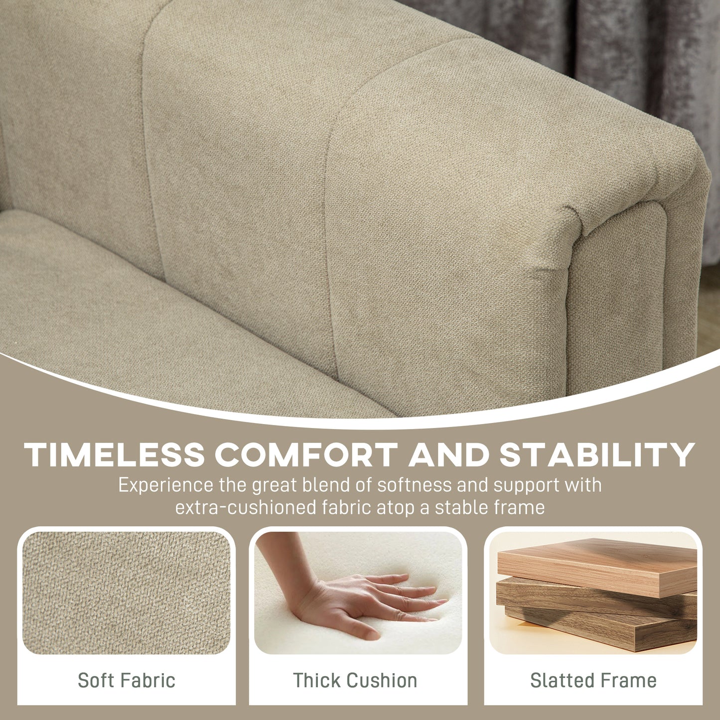 Marito Cream Upholstered 3 Seater Panel Tufted Sofa