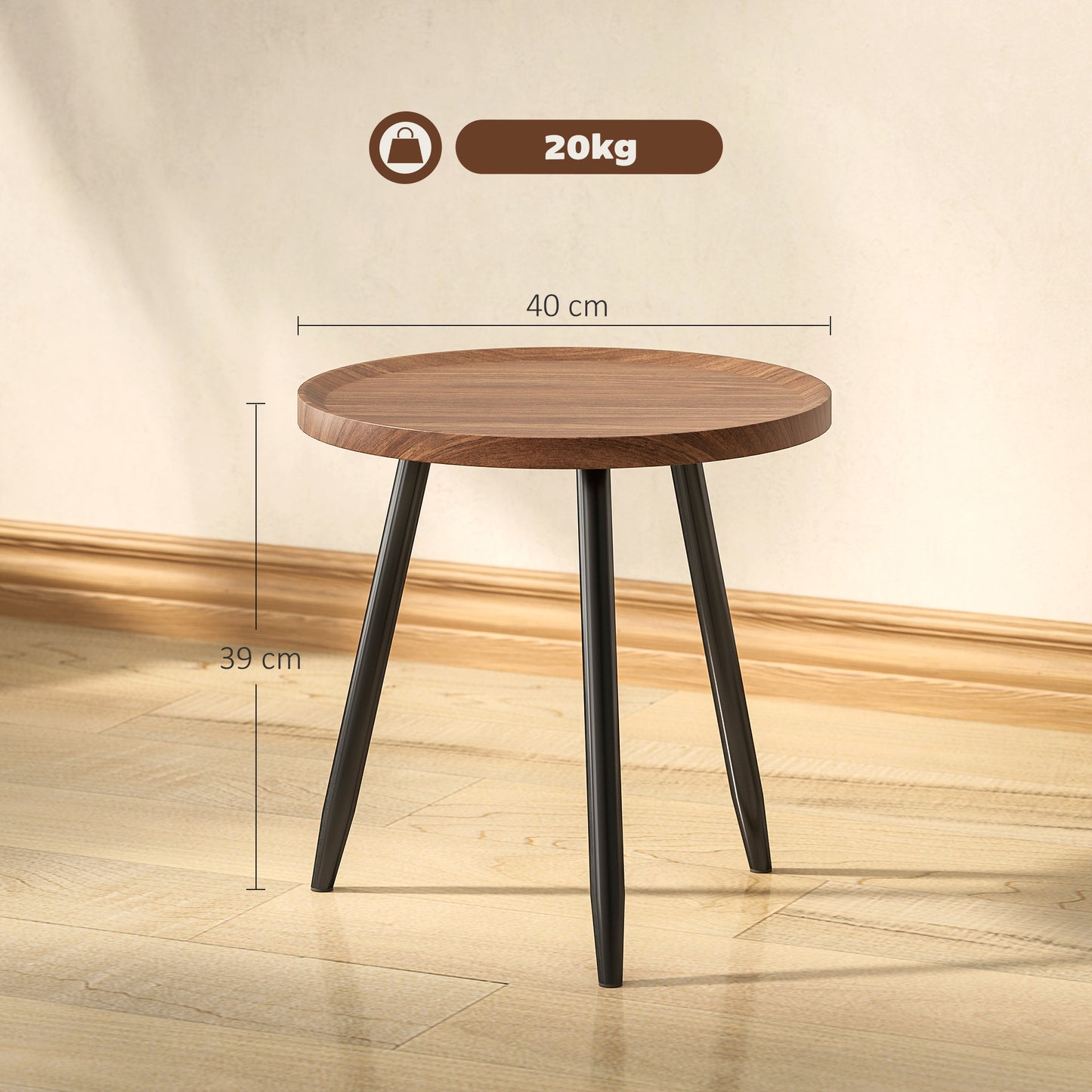Balare Metal And Wood Chestnut Finish Round Coffee Table With Steel Frame