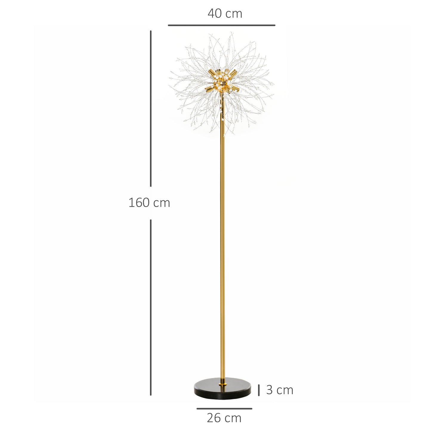 Dodine Metal And Crystal Dandelion Style Floor Lamp With Foot Switch 160 cm