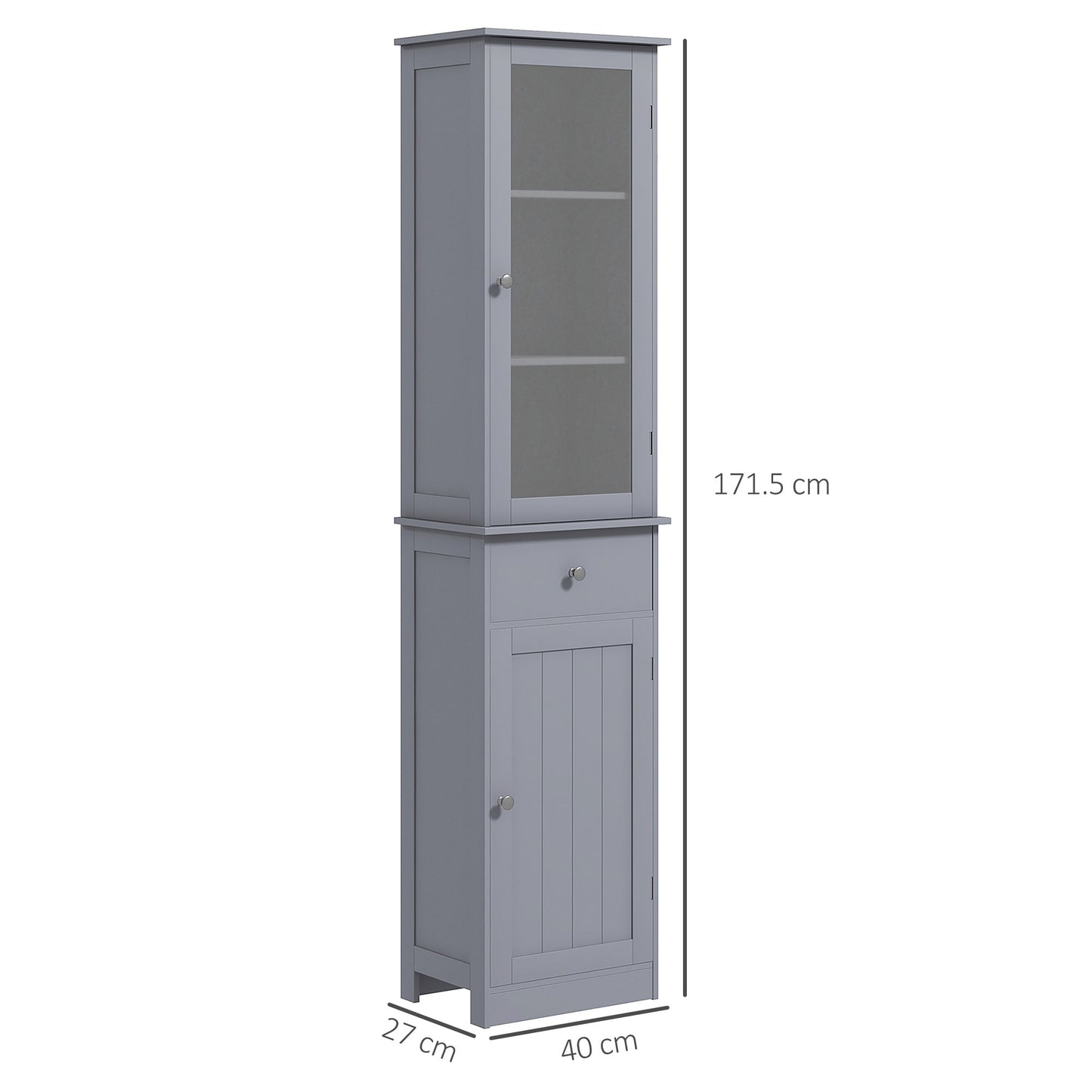 Zira Tall Slim Grey Bathroom Storage Cabinet With Shelves Drawer And Door