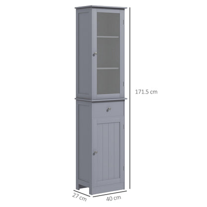 Zira Tall Slim Grey Bathroom Storage Cabinet With Shelves Drawer And Door
