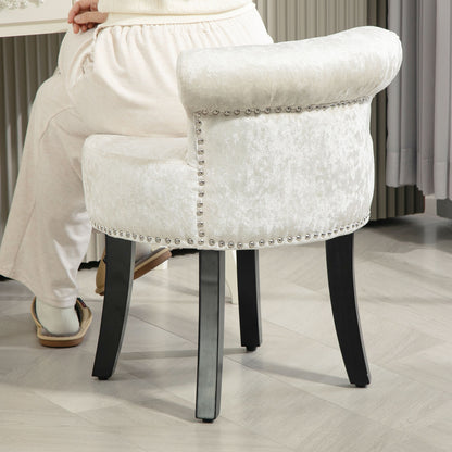 Salami Beige Velvet Dressing Table Stool With Rubber Wood Legs