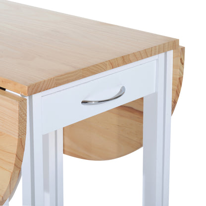 Rasola Wooden White Mobile Drop Leaf Dining Table With Stools Drawers Shelving And Wheels