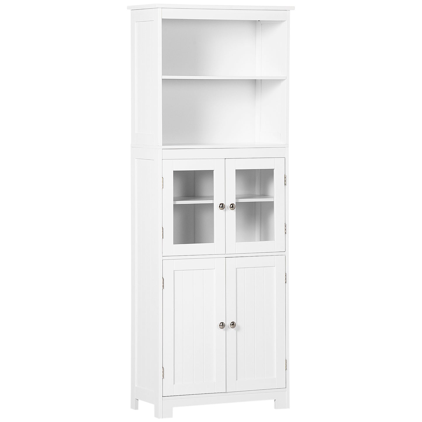 Doke Wooden White 4 Door Kitchen Cupboard With Glass Panels And Adjustable Shelves