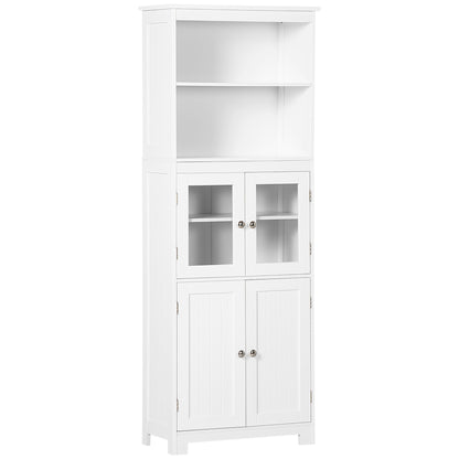 Doke Wooden White 4 Door Kitchen Cupboard With Glass Panels And Adjustable Shelves