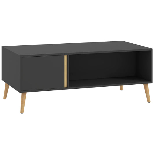 Panedi Wooden Grey Rectangular Coffee Table With Storage Compartments And Cabinets