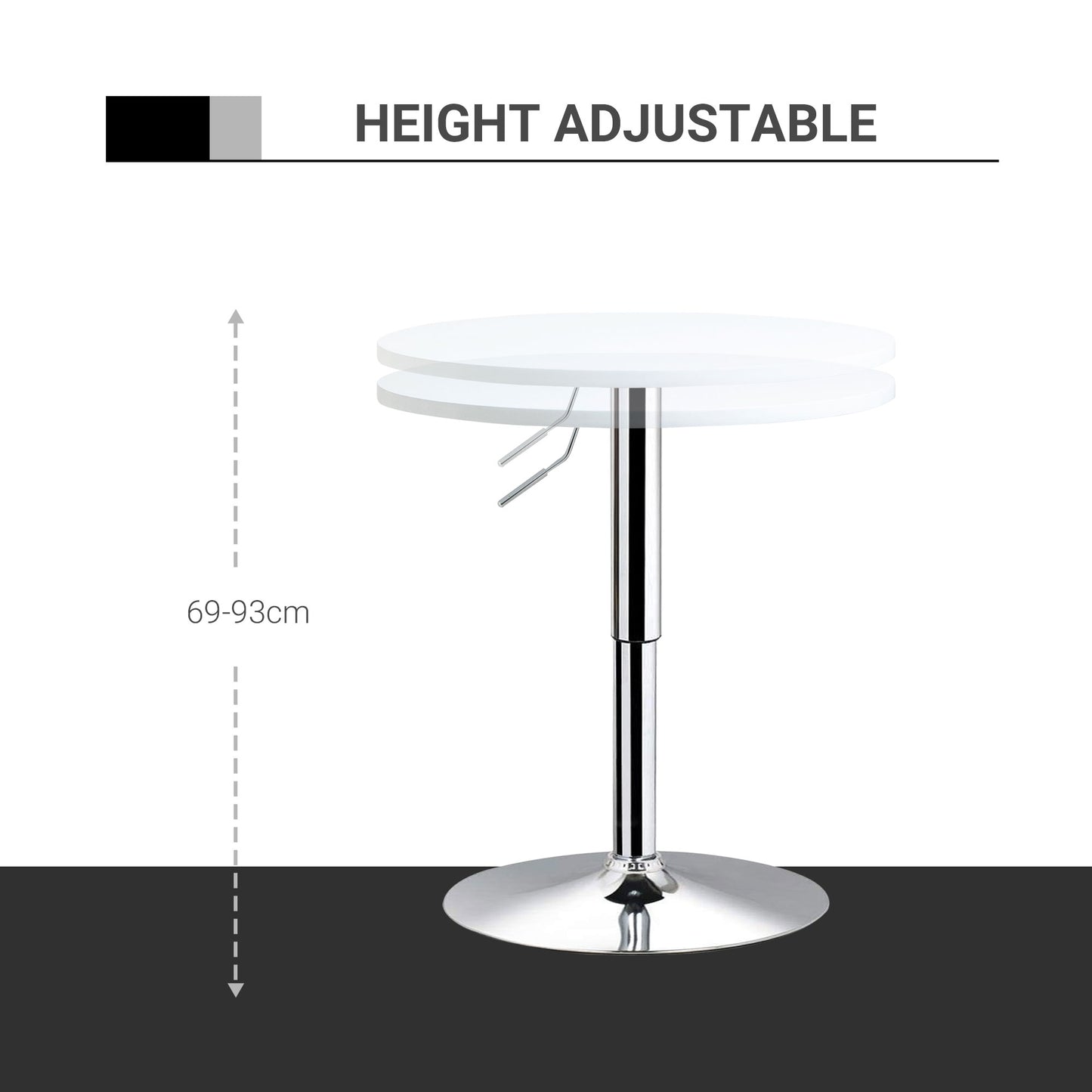 Rocolo Metal And Wooden White Adjustable H8 Round Bar Table With Swivel Top