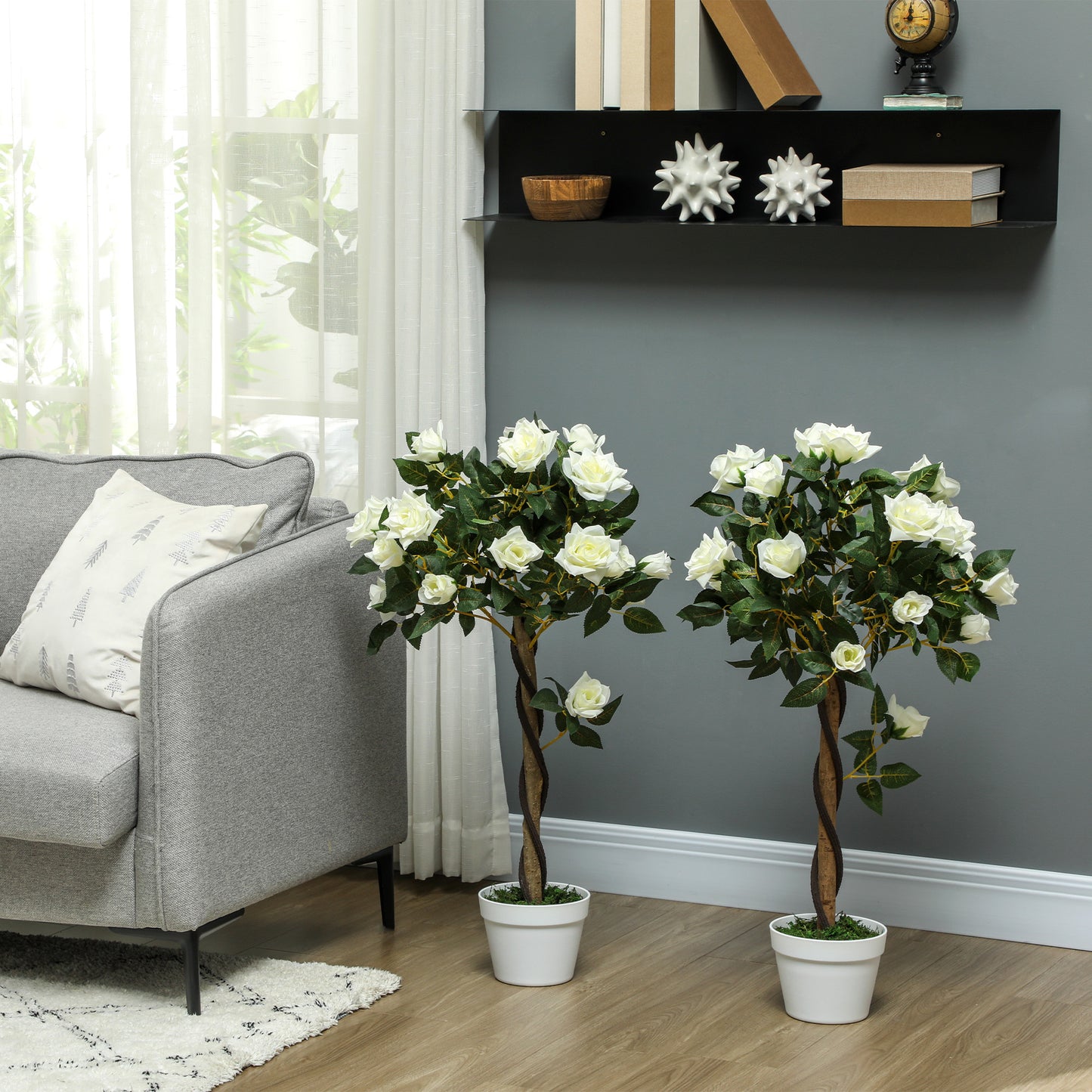 Bavi Bare Pair Of Artificial Rose Style Trees In White Finish