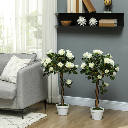 Bavi Bare Pair Of Artificial Rose Style Trees In White Finish