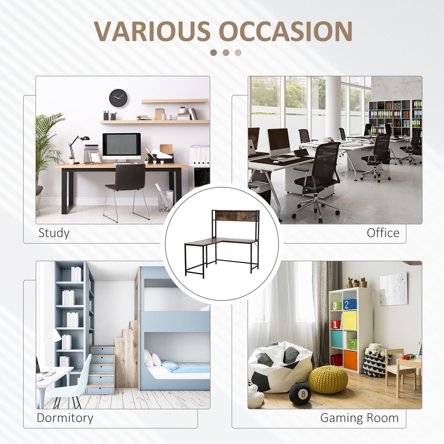 Monoba 140cm Mani Metal And Wooden Brown Industrial L Shaped Desk With Bookshelf