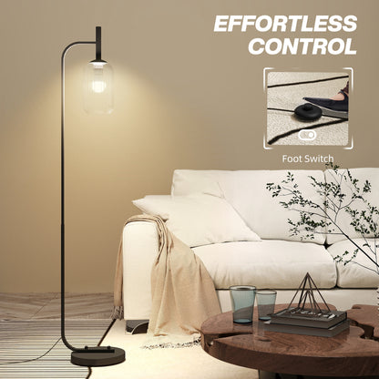 Line Metal Black Retro Floor Lamp With Ribbed Glass Shade
