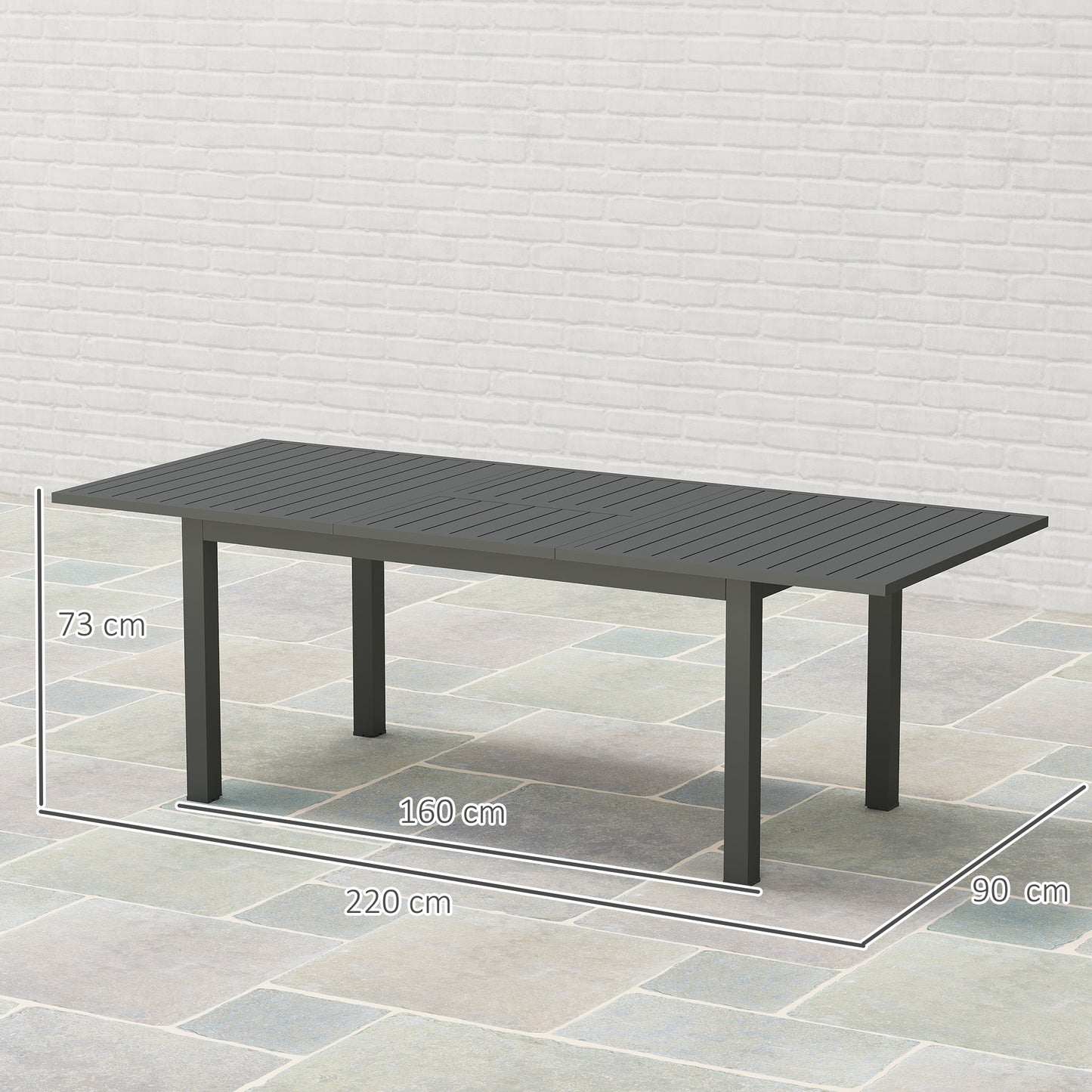 Tosala Aluminium Grey Extendable Outdoor Dining Table With Slatted Top For 6