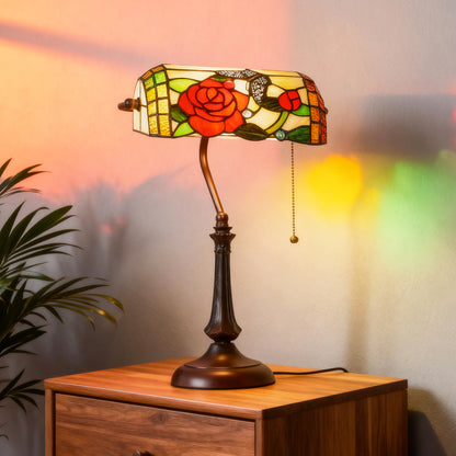 Vimoro Vael Glass And Metal Multicolour Tiffany Style Rose And Butterfly Table Lamp