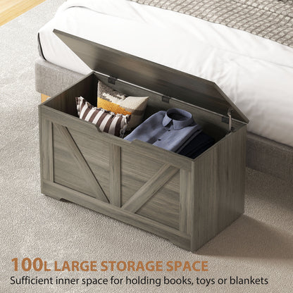 Cosoli Charcoal Grey Wood Effect Storage Chest With Safety Hinges 100 Litre