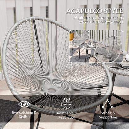 Nibaco Rattan Rope Grey 3 Piece Outdoor Garden Bistro Set With Glass Top Table