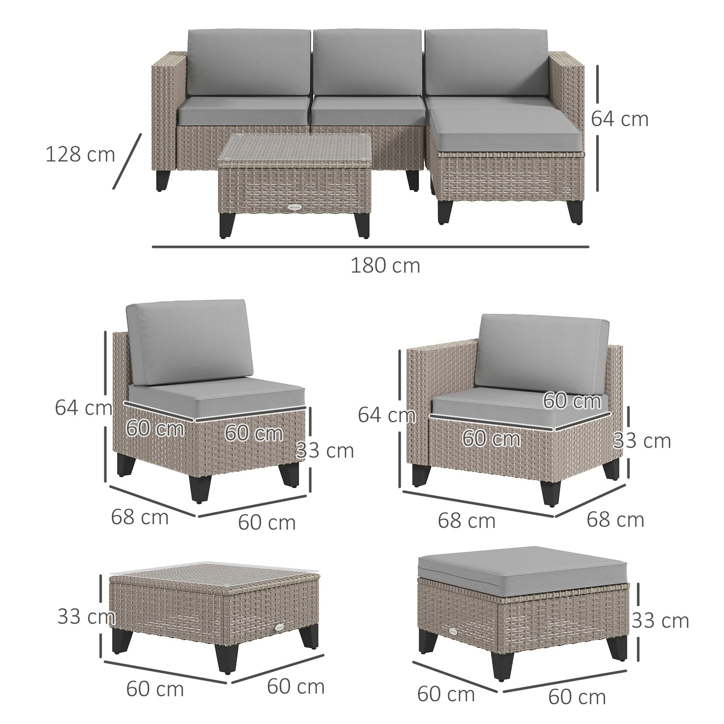 Mofilo Rattan Brown 3 Seater Garden Furniture Set With Corner Sofa and And Coffee Table