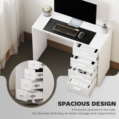 Reka 98cm High Gloss White Desk 4 Drawers For Home Office