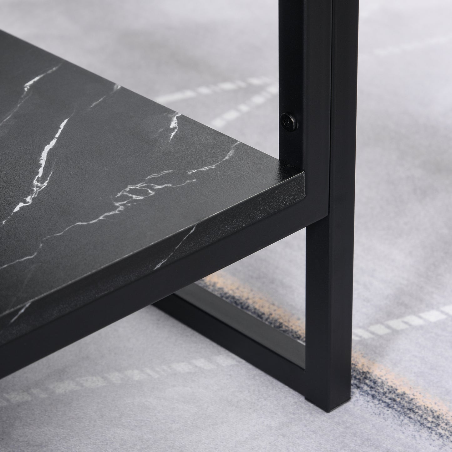 Minaba Metal And Wood Black 2 Tier Marble Effect Coffee Table With Bottom Shelf