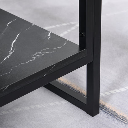 Minaba Metal And Wood Black 2 Tier Marble Effect Coffee Table With Bottom Shelf