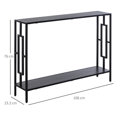 Comi 106cm Metal And Wooden Grey And Black Narrow Industrial Console Table With Bottom Shelf
