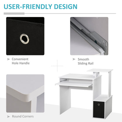 Tono 100cm Wooden White Home Office Desk With Sliding Keyboard Tray Drawer And Shelving