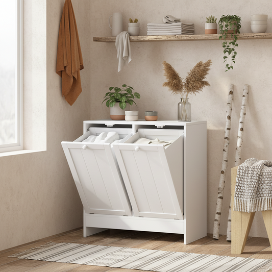 Nema White Double HamFauxr Laundry Storage Cabinet