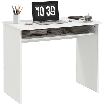 Doha 90cm Wooden White Wood Grain Compact Study Desk With Storage Shelf