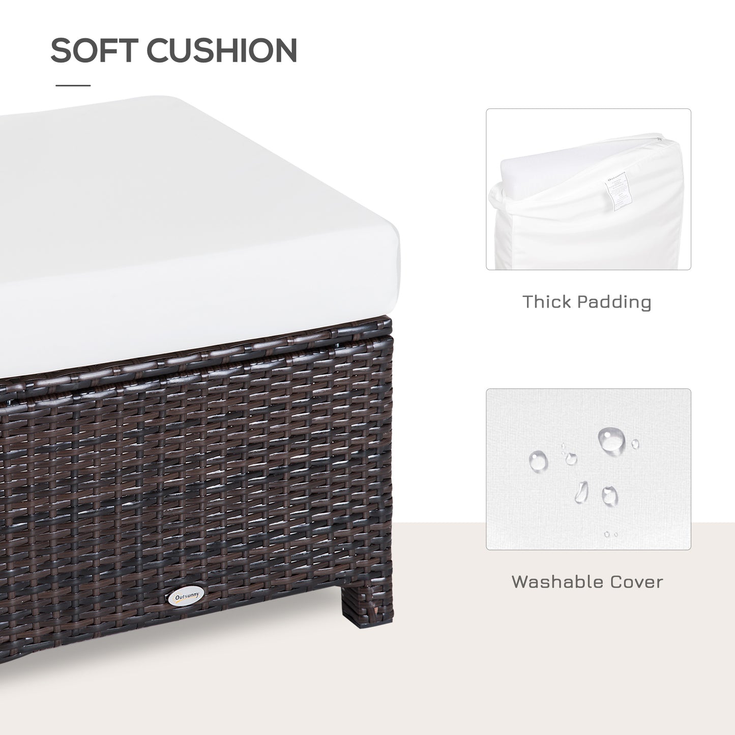 Molo Rattan Brown Square Outdoor Footstool With Padded Cushion