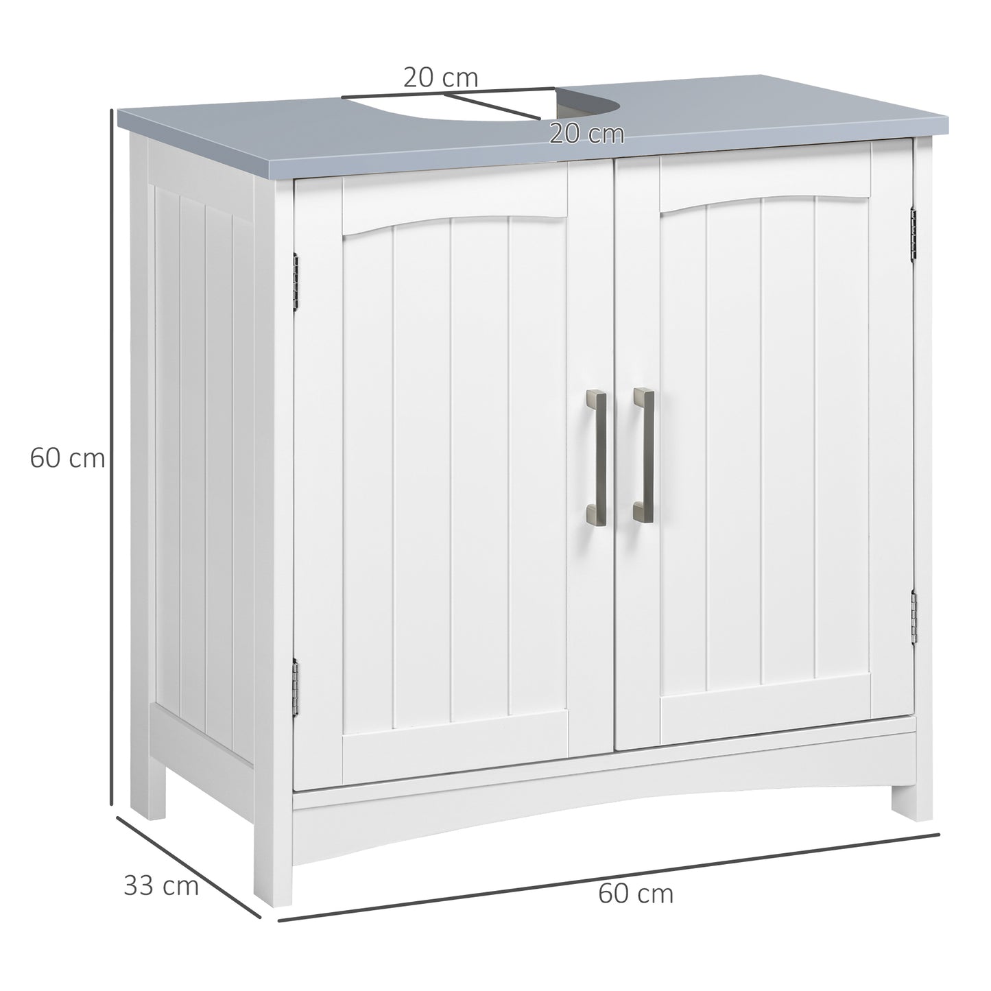 Nebama White and Grey Pedestal Sink Vanity Cupboard With Adjustable Shelving