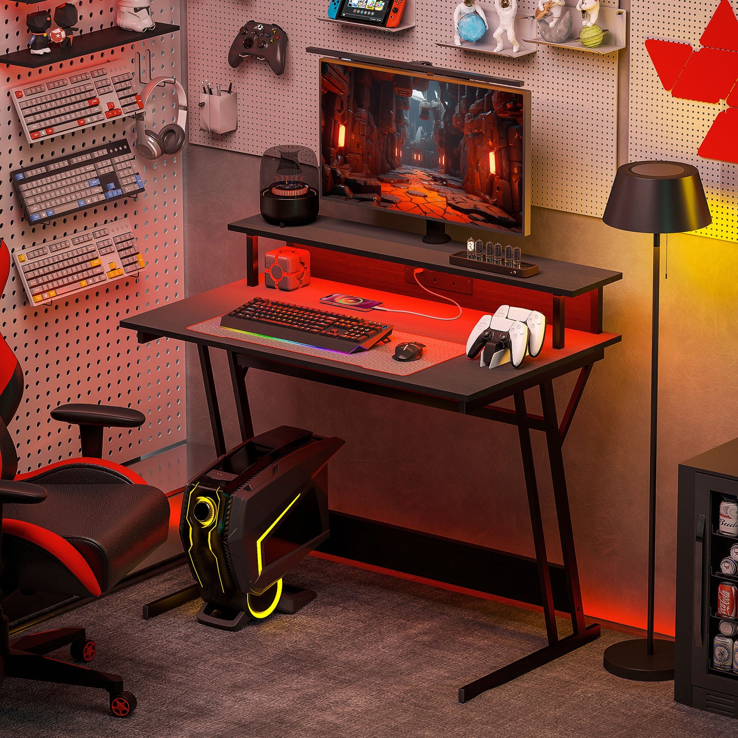 Tovapa 100cm Minimalist Black 2 Level LED Gaming Desk