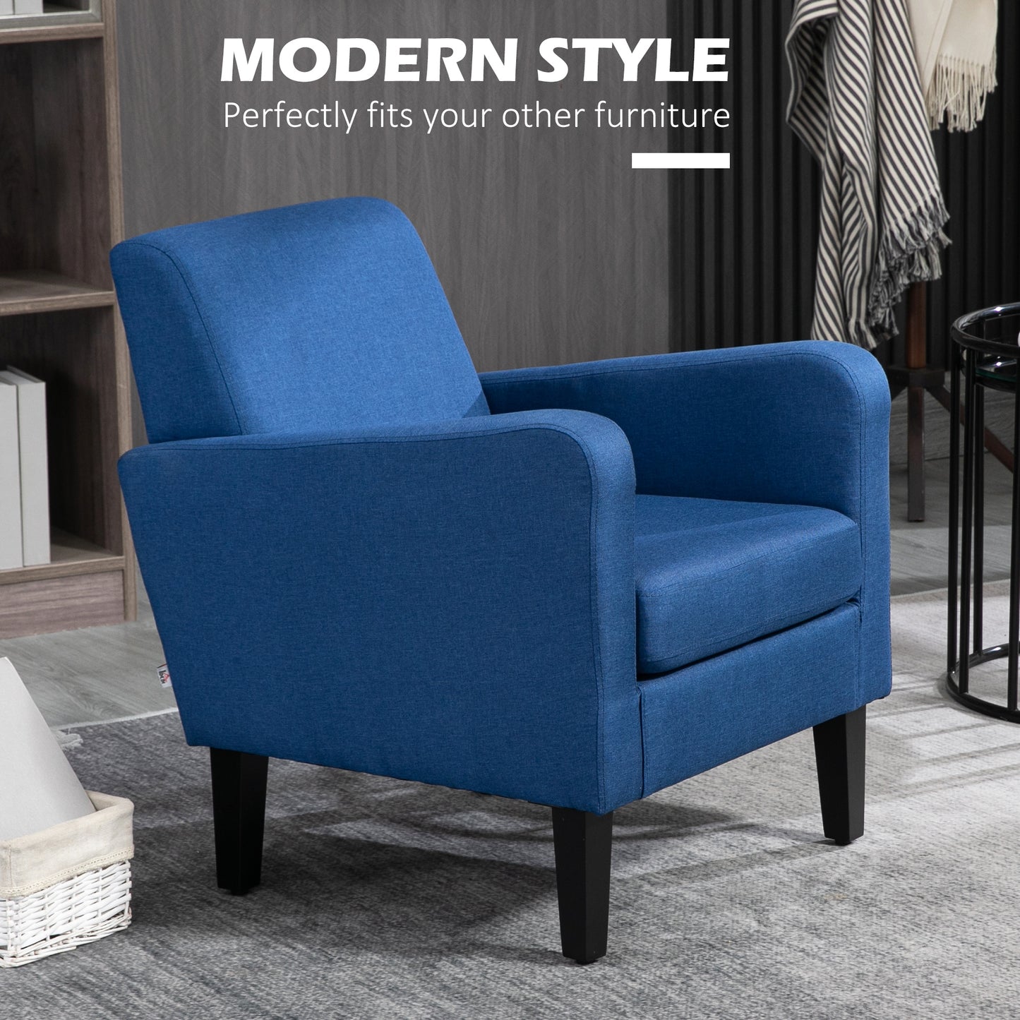 Niro Linen Look Blue Box Style Armchair