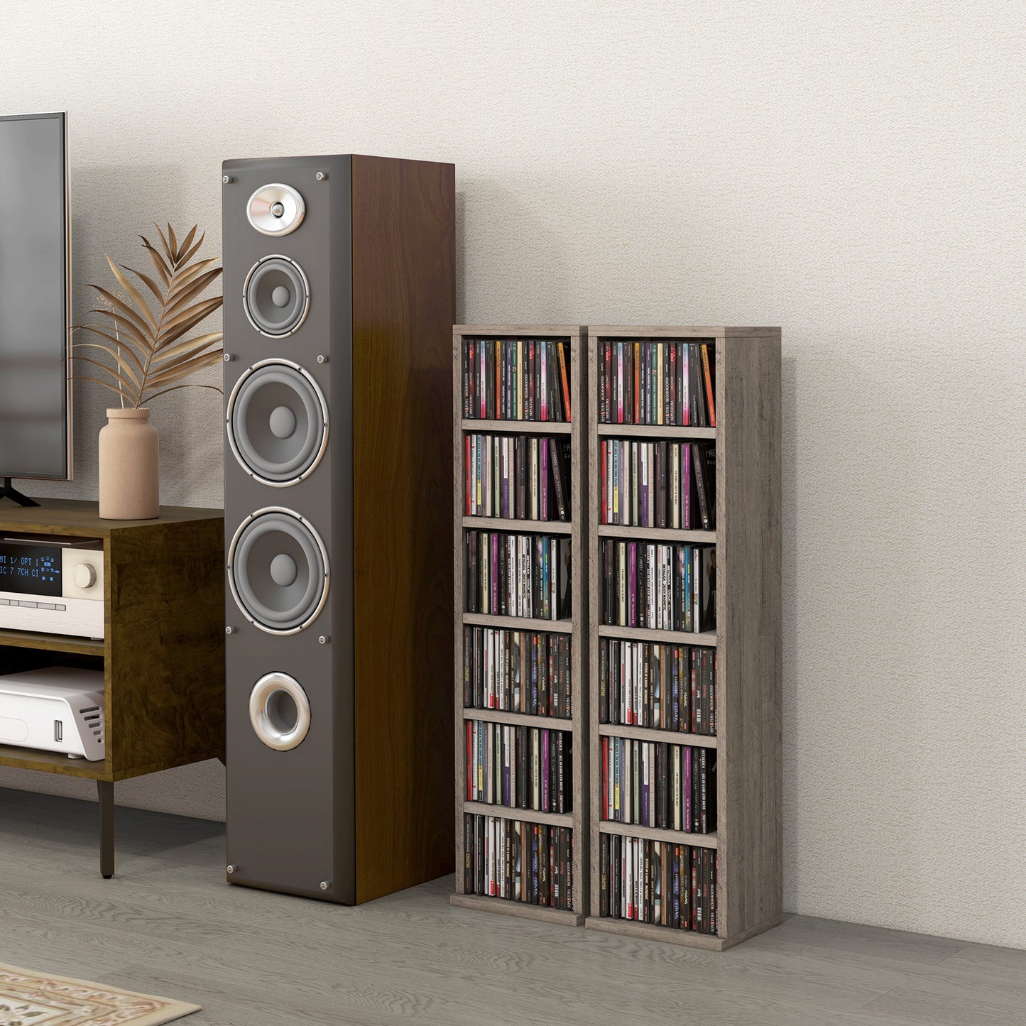 Vali Wood Dark Wood Effect Set Of 2 CD Storage Units With 102 Disc Capacity