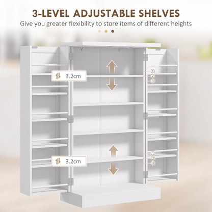 Kanese Wooden White 6 Tier Kitchen Pantry Cabinet With Slatted Door Racks