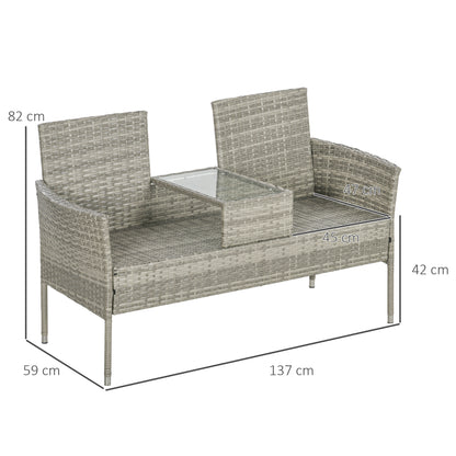Hamoba Faux Rattan Grey 2 Seat Garden Chair With Integrated Centre Table