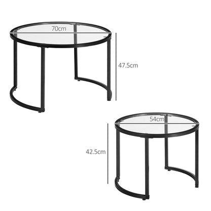 Nase Black Metal And Glass Clear Set Of 2 Nesting Coffee Tables