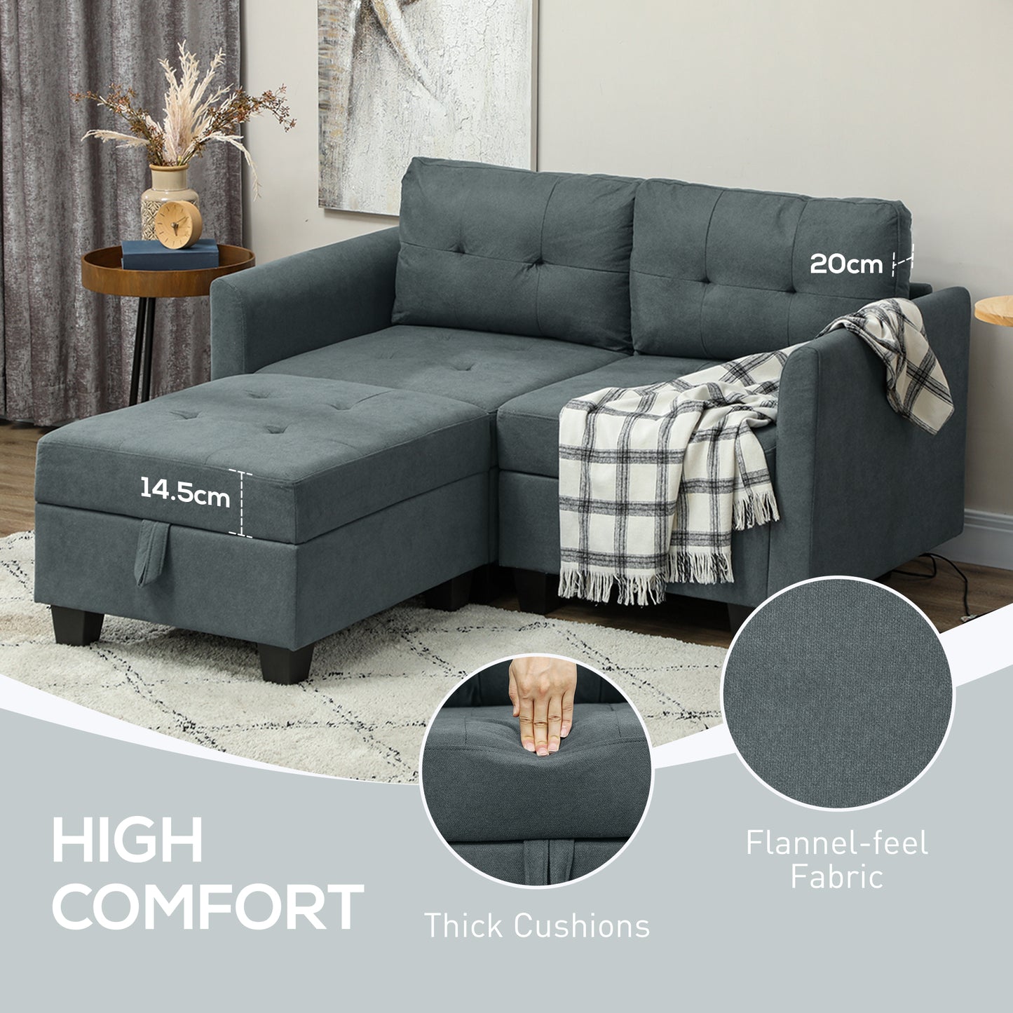 Bakeli Dark Grey Modular L Shaped Sofa With Integrated Storage