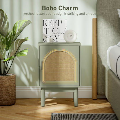 Yotomo Sake Light Green Rattan Bedside Table With Natural Woven Detail