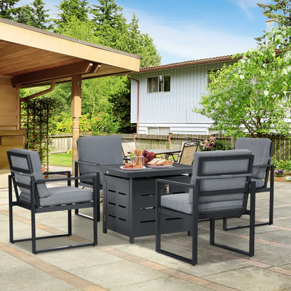 Mira 4 Seater Grey Aluminium Garden Furniture Set with Gas Fire Pit Table