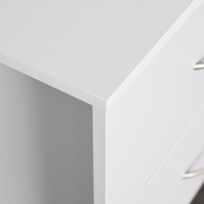 Tocoma White Wood 2 Drawer Bedside Table With Silver Metal Handles